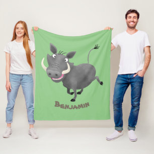Funny african warthog gris tecknad illustration fleecefilt
