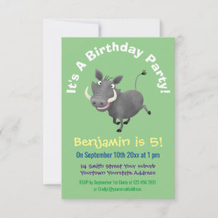 Funny african warthog gris tecknad illustration inbjudningar