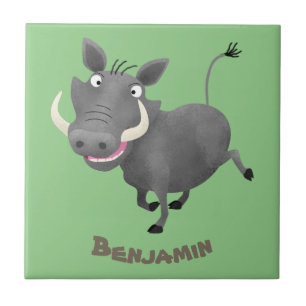 Funny african warthog gris tecknad illustration kakelplatta