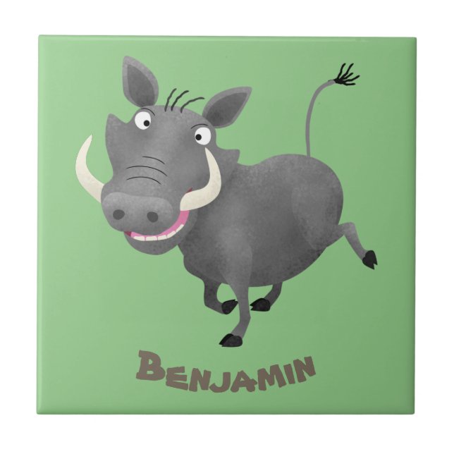 Funny african warthog gris tecknad illustration kakelplatta (Framsidan)