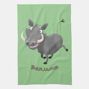 Funny african warthog gris tecknad illustration kökshandduk