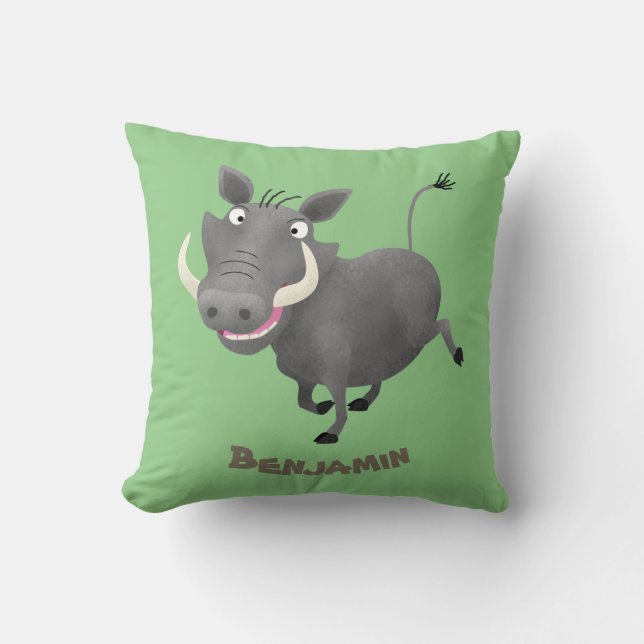Funny african warthog gris tecknad illustration kudde (Framsida)