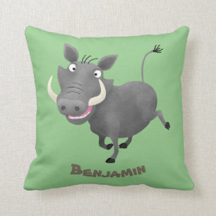 Funny african warthog gris tecknad illustration kudde