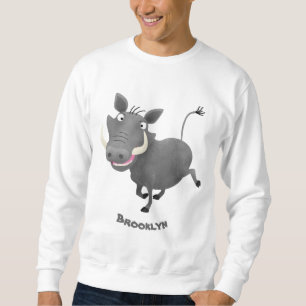 Funny african warthog gris tecknad illustration lång ärmad tröja