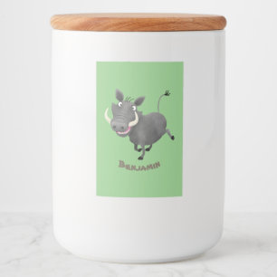 Funny african warthog gris tecknad illustration mat etikett