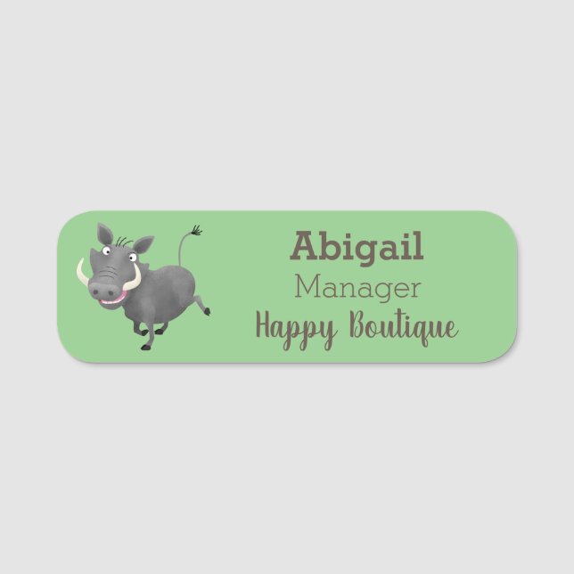 Funny african warthog gris tecknad illustration namnbricka (Framsida)