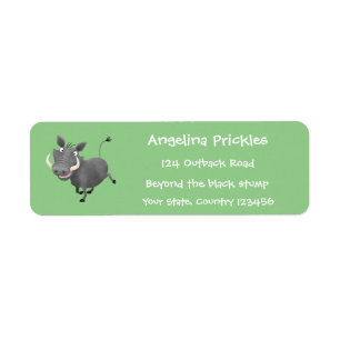 Funny african warthog gris tecknad illustration returadress etikett