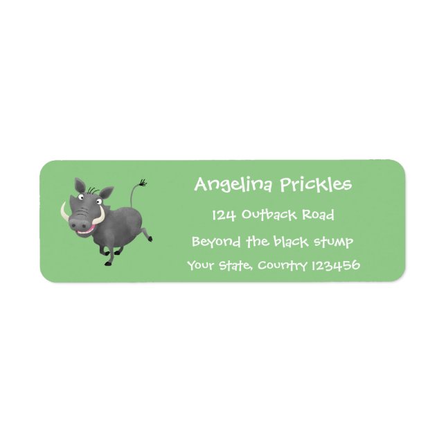 Funny african warthog gris tecknad illustration returadress etikett (Framsidan)