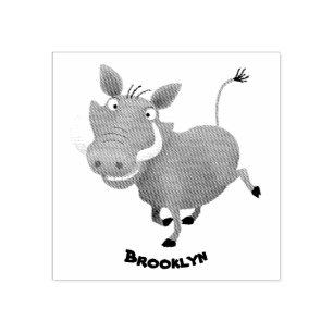 Funny african warthog gris tecknad illustration stämpel