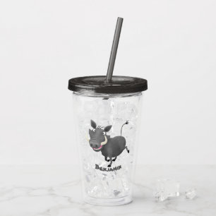 Funny african warthog gris tecknad illustration take away mugg