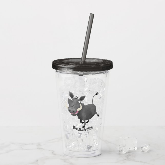 Funny african warthog gris tecknad illustration take away mugg (Baksida Ice)