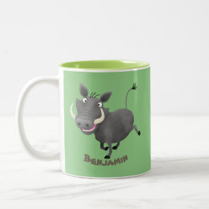 Funny african warthog gris tecknad illustration Två-Tonad mugg