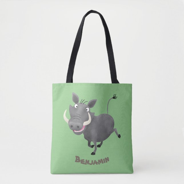 Funny african warthog gris tecknad illustration tygkasse (Framsida)