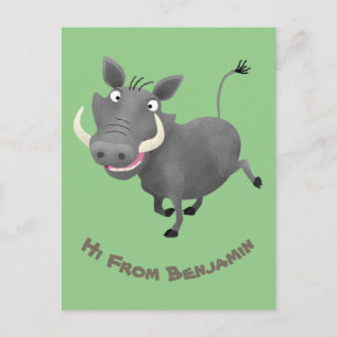 Funny african warthog gris tecknad illustration vykort