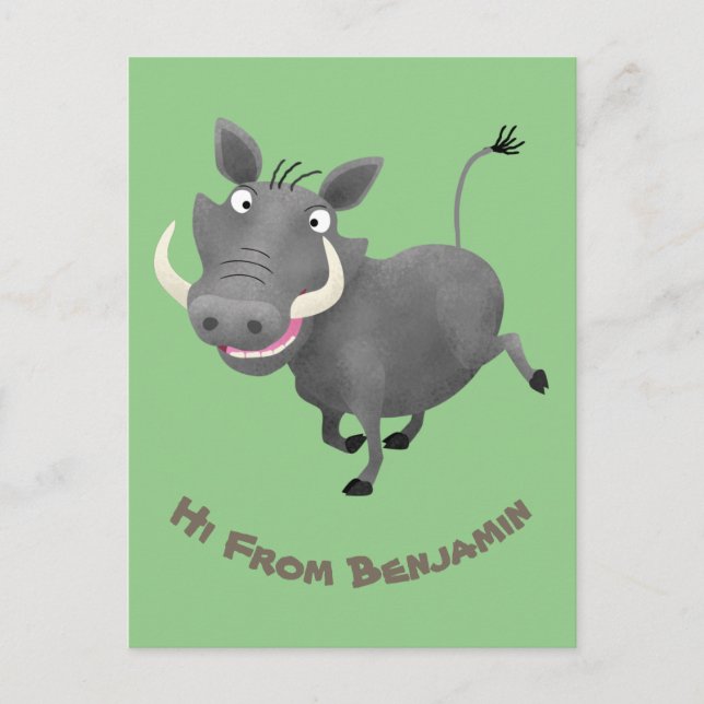 Funny african warthog gris tecknad illustration vykort (Framsida)