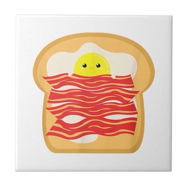Funny ägg i en Bacon Toast Bed T-Shirt - Food Brea Kakelplatta (Framsidan)