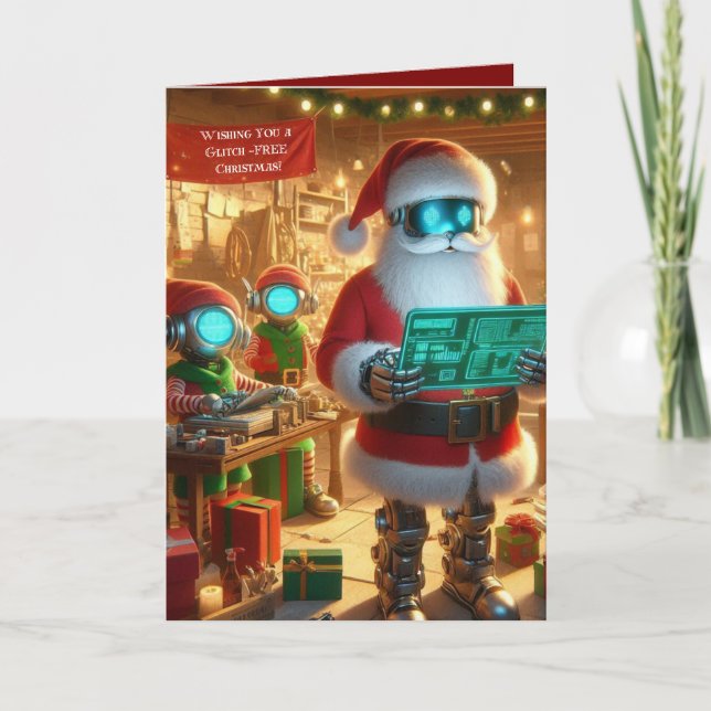 Funny Ai Chatbot Santa Greeting Card Corporate Helgkort (Framsida)