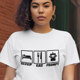 Funny AI-fråga T-Shirt | Black White Robot Eat