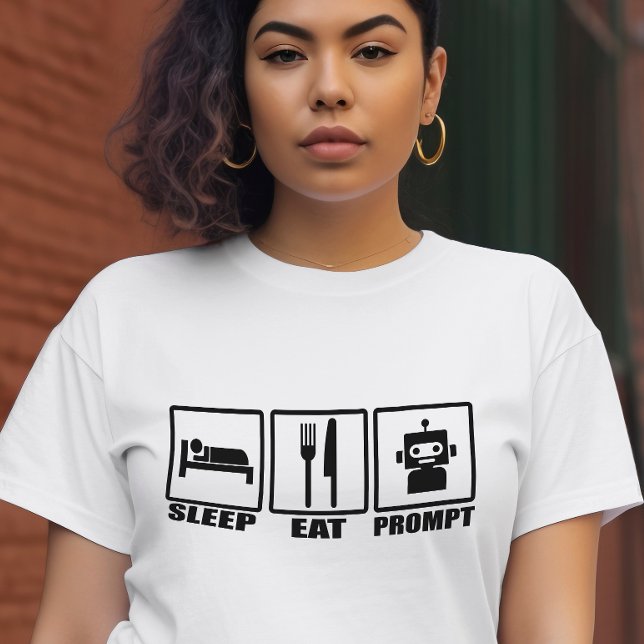 Funny AI-fråga T-Shirt | Black White Robot Eat (Skapare uppladdad)