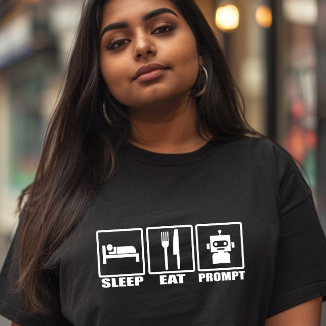 Funny AI-fråga T-Shirt | Black White Robot Eat (Perfect for the tech nerds in your life!)