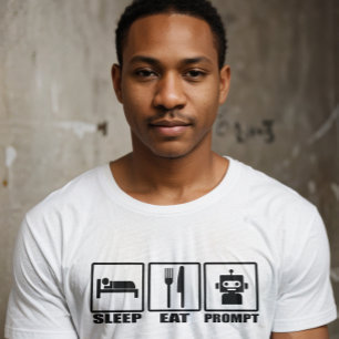 Funny AI-fråga T-Shirt   Black White Robot Eat