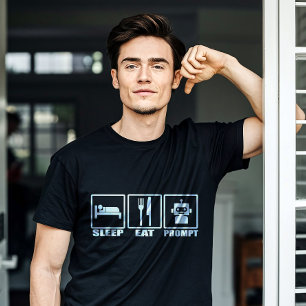 Funny AI-fråga T-Shirt   Black White Robot Eat