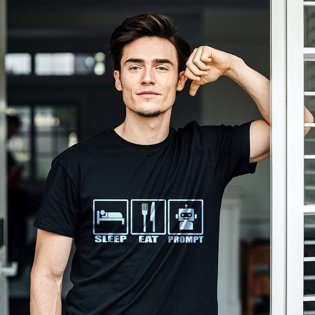 Funny AI-fråga T-Shirt | Black White Robot Eat (Whether you're training models or just vibing in dev mode, this black tee is perfect for IT geeks.)