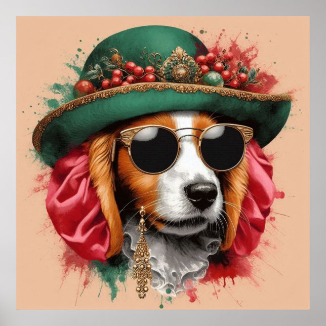 Funny AI-Hund för vattenfärgsbild, Poster med hög  (Framsidan)