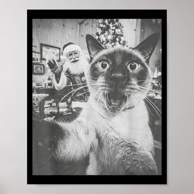 Funny Ai Siamese Cat Selfie With Santa Claus Chris Poster (Framsidan)