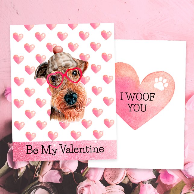 Funny Airedale I Woof You Hund Valentine Day Julkort (Skapare uppladdad)