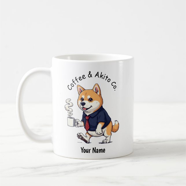Funny  Akita dog Business Suit Coffee  Kaffemugg (Vänster)