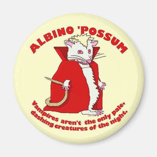 Funny Albino Possum Vampire Animal Humor Magnet (Framsidan)