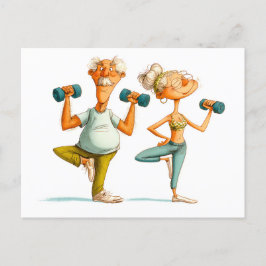 Funny äldre man som gör Yoga Illustration Helg Vykort