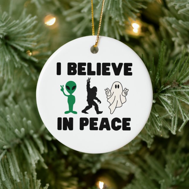Funny Alien Bigfoot och Ghost Peace Ornament (Träd)