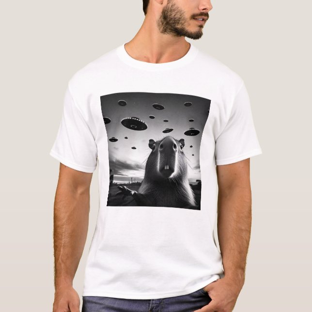 Funny Alien Capybara UFO Capybara Selfie med T Shirt (Framsida)