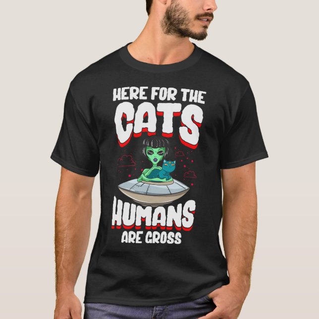 Funny Alien Cat Abductor Halloween Humor T Shirt (Framsida)