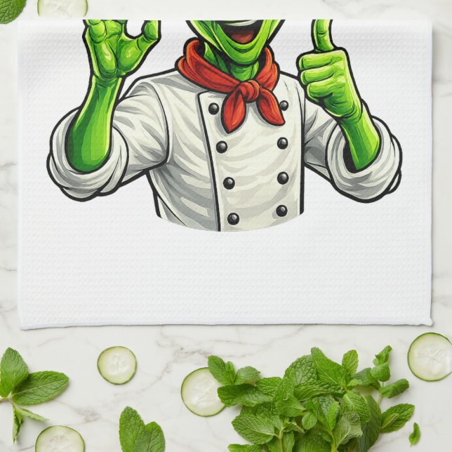 Funny Alien Chef Design Cute Space Cook With Chef Kökshandduk (Vikta)