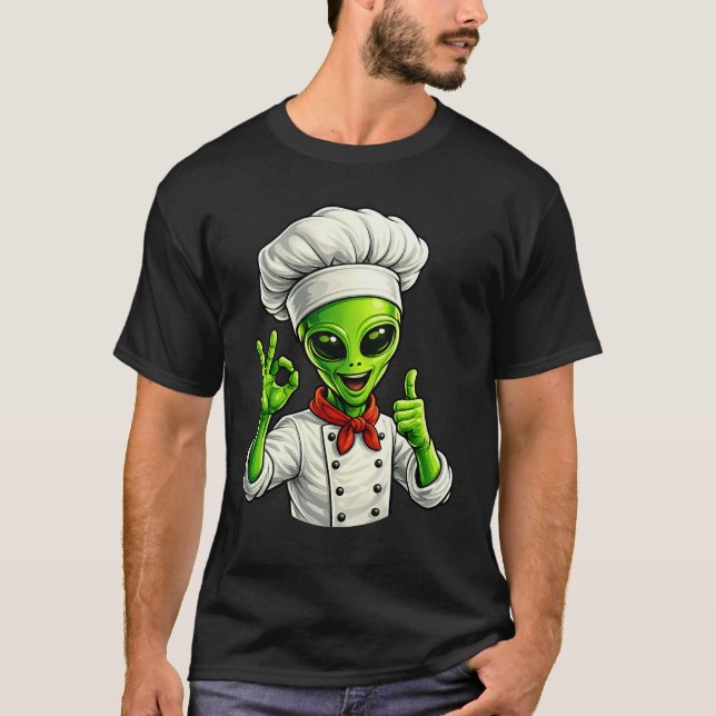 Funny Alien Chef Design Cute Space Cook With Chef T Shirt (Framsida)