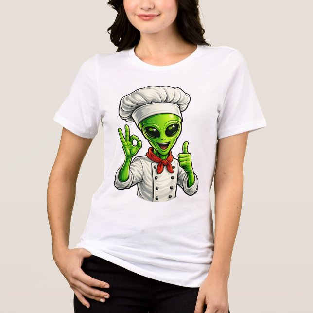 Funny Alien Chef Design Cute Space Cook With Chef T Shirt (Framsida)