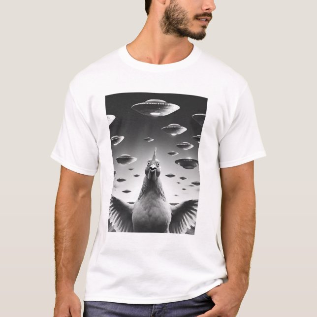 Funny Alien Chicken UFO Dairy Chicken Selfie med T Shirt (Framsida)