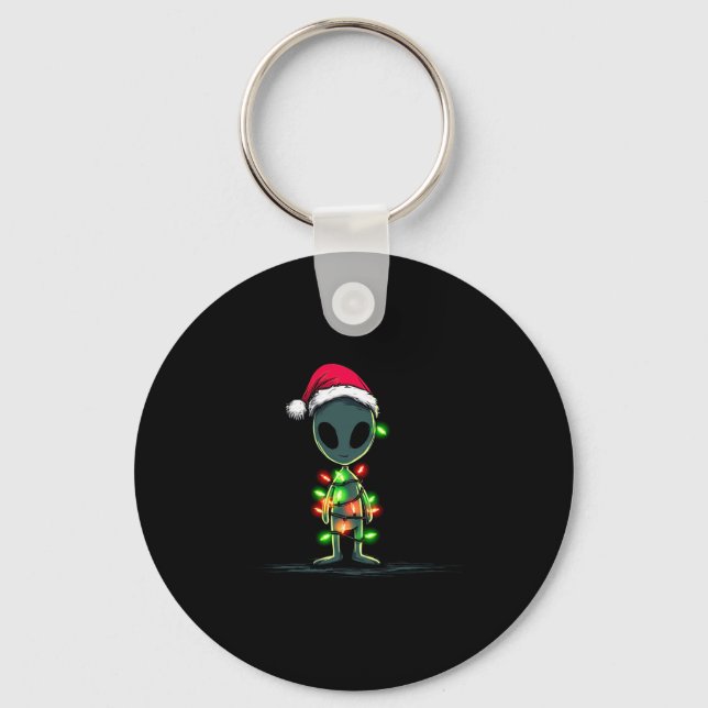 Funny Alien Christmas Graphics Lights Lover Extrat Nyckelring (Framsida)