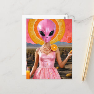 Funny Alien Dam i Rosa Vykort