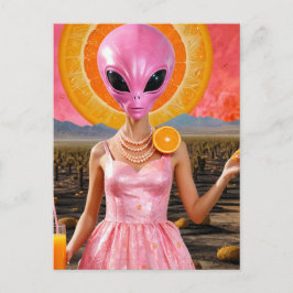 Funny Alien Dam i Rosa Vykort