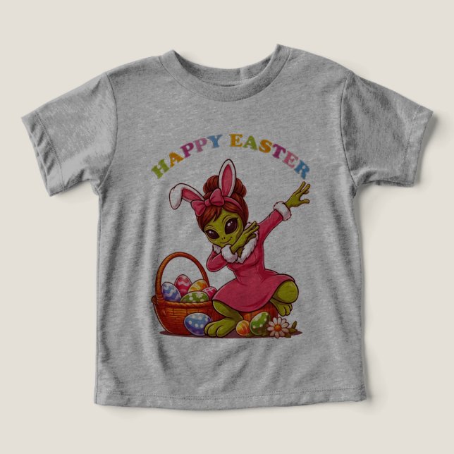 Funny Alien Easter Bunny Dabbing Cute Easter Egg T Shirt (Design Framsida)