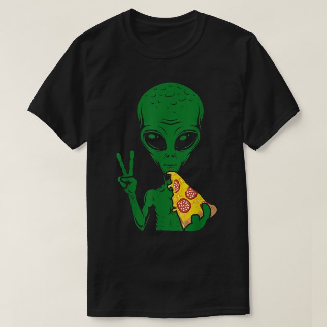 Funny Alien Eating Pizza Design T Shirt (Design framsida)