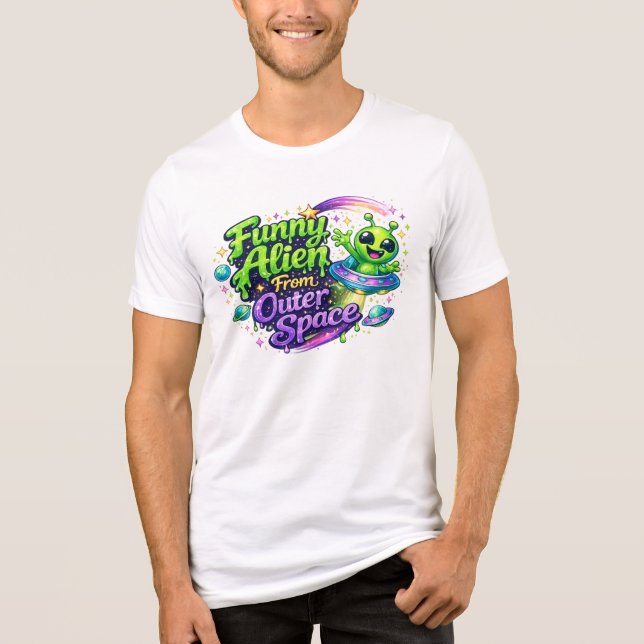 Funny Alien From Outer Space Cute Cartoon Space T Shirt (Framsida)