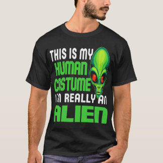 Funny Alien Lover Human Costume UFO Halloween Joke T Shirt