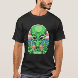 Funny Alien Peace Sign Area 51 Design T Shirt