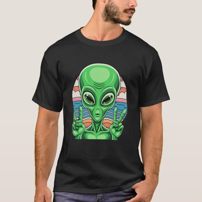 Funny Alien Peace Sign Area 51 Design T Shirt (Framsida)