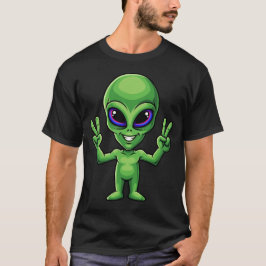Funny Alien Peace Symbol Smiling Humor Cute UFO T Shirt